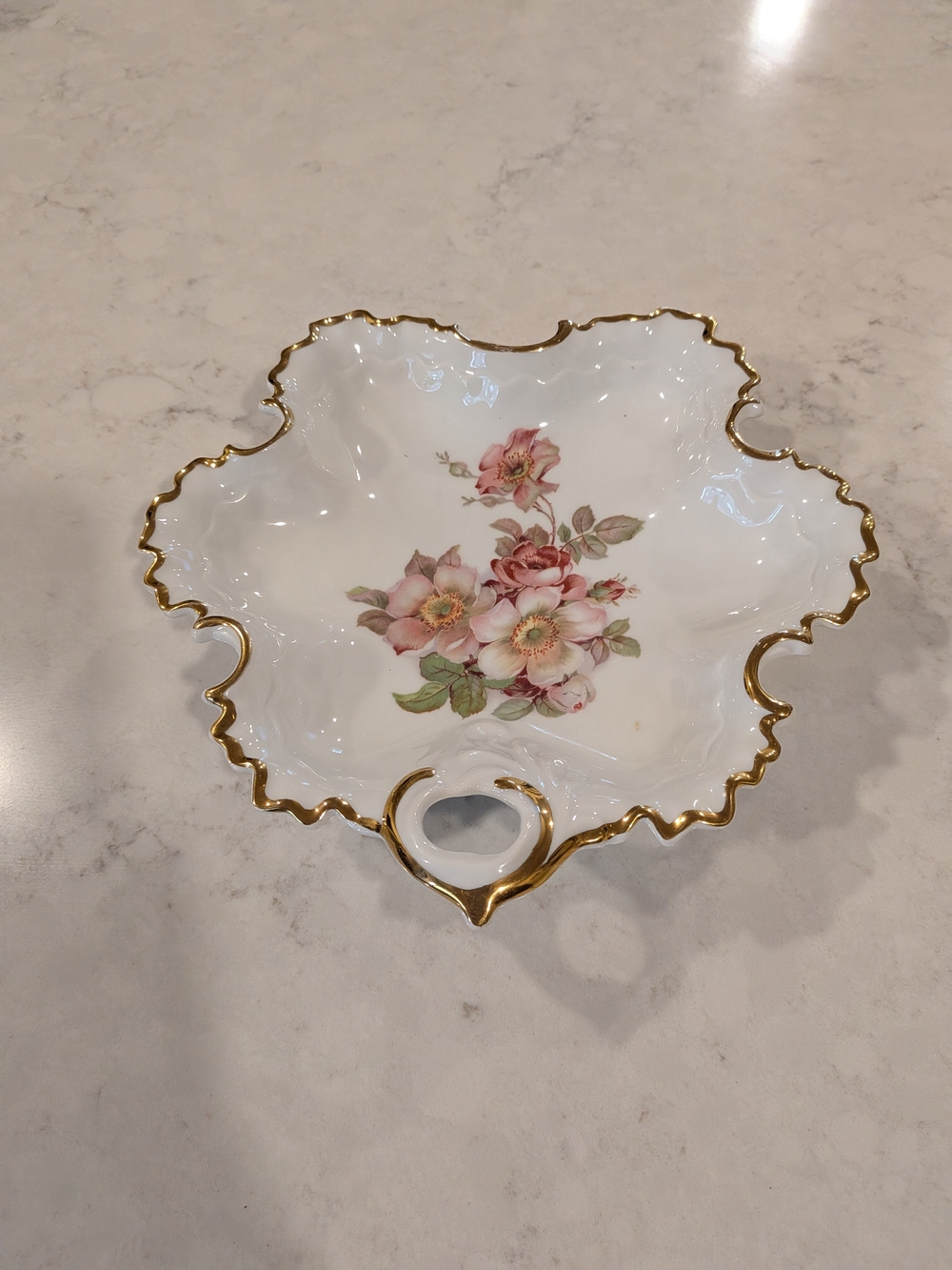 Vintage 1960s Floral Porcelain Candy Dish with Gold Trim Bavaria West Germany